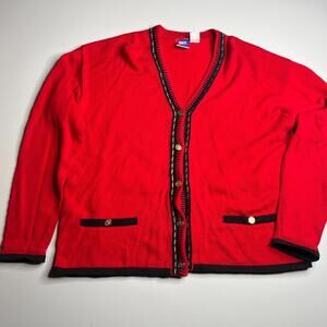 Vintage 80s TAIL Red Cotton Cardigan Sweater‎ Made in Hong Kong Women’s